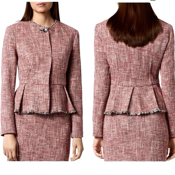 L.K. Bennett Cesilia Tweed Textured Peplum Blazer Jacket 12 - Picture 2 of 8